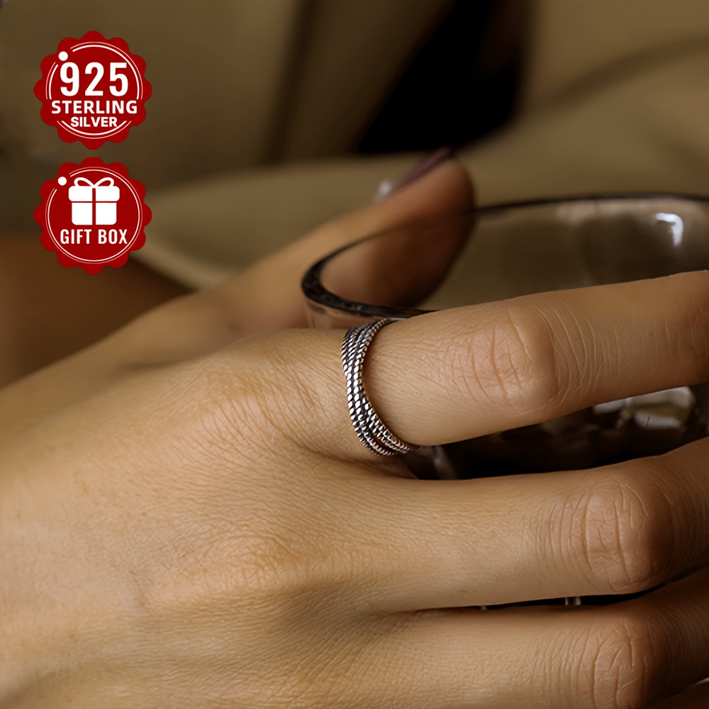 Women's S925 Silver Open Ring, Retro Cross Design, Lightweight